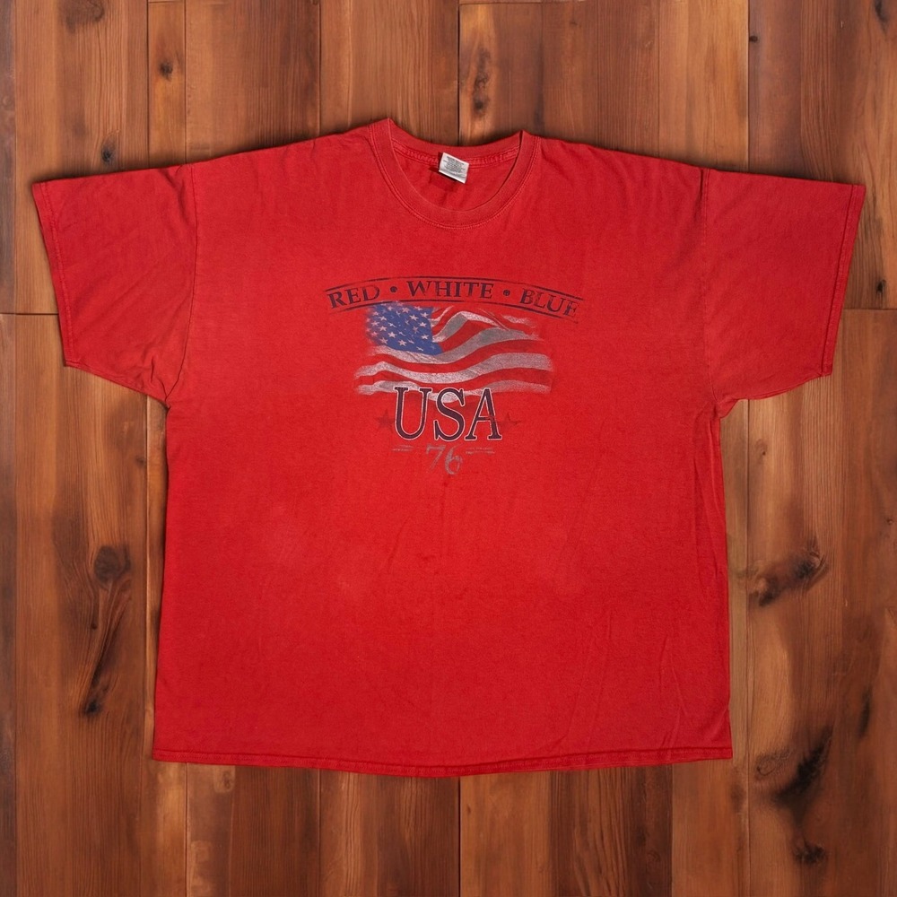 Vintage Gildan USA Patriotic‎ Graphic T-Shirt White Blue Men's 2XL